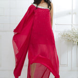 One Shoulder Rani Pink Dress With Side Slit