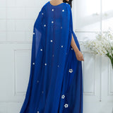 Blue Printed Blouse With Ombre Cape Set