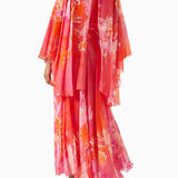 Asymmetric Cape Sleeve Maxi Dress in Chiffon