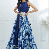 Blue Embroidered Printed Lehenga Set