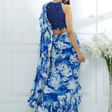 Royal Blue Printed Ruffle Saree