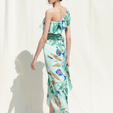 Crop Top Paired With A Printed Wrap Around Skirt