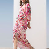 Satin Pink Multi Printed Kaftan