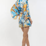 Blue Kimono Tie-up Shorts Set