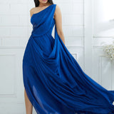 Blue Drape Embellished Gown