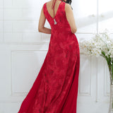 Red Printed Dress With Side Drape