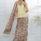 Pale Yellow and Grey Ruffle Saree