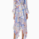 Marble Print Belted Maxi Dress in Chiffon