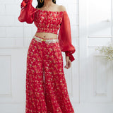 Red Printed Off Shoulder Top and Sharara