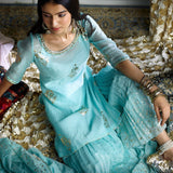 Aqua foil printed kurta Set