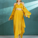 Mustard Chiffon Top Skirt Set