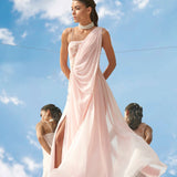 Peach Embroidered Drape Gown