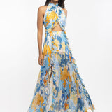 Blue Halter Neck Maxi Dress