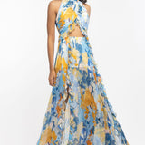 Blue Halter Neck Maxi Dress