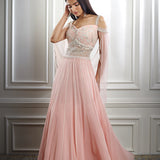 Peach Pink Dori And Hand Embroidered Anarkali