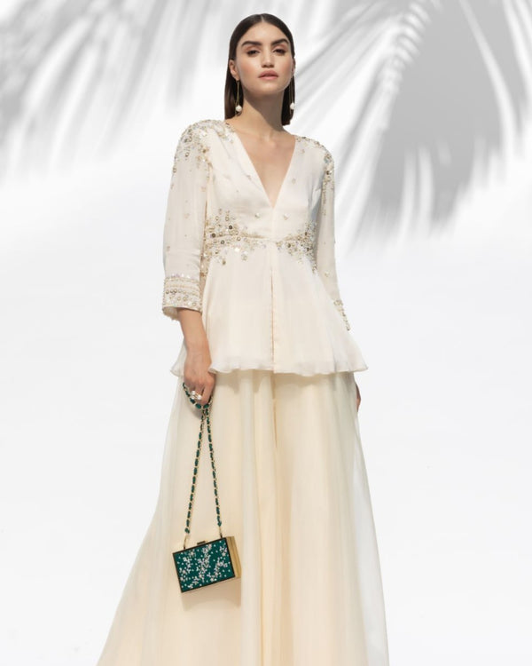 Ivory Tunic With Palazzo Pant Set