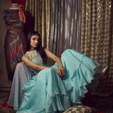 Aqua pearl embellishment Anarkali Set