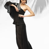 Black One Shoulder Top With Draped Skirt