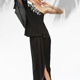 Black One Shoulder Top With Draped Skirt