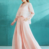Peach Embroidered Organza Palazzo Set