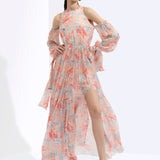 Rabenda Printed Long Dress With Side Slit