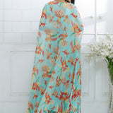 Aqua Embroidered  Printed Sharara Set