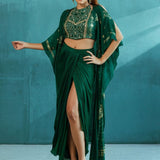Emerald Green Cape With Blouse And Skirt