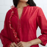 Red Embroidered Kurta And Sharara Set