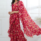 Rani Pink Printed Ruffle Saree