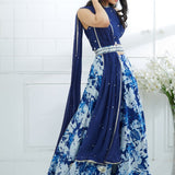 Blue Embroidered Printed Lehenga Set