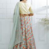 Pale Yellow Printed Lehenga Set