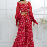 Red Printed Off Shoulder Top and Sharara