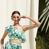 Crop Top Paired With A Printed Wrap Around Skirt