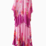 Asymmetric Cape Sleeve Maxi Dress in Chiffon