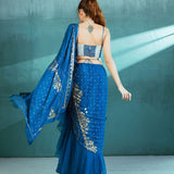 Blue Chiffon Draped Saree Set
