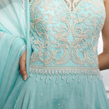 Aqua pearl embellishment Anarkali Set