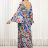 Blue Mist Printed Dress in Pleats & Sequins