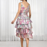Hibiscus Sequins Tiered Dress