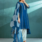 Blue Chanderi Godet Kurta Dhoti Set