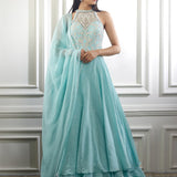 Aqua pearl embellishment Anarkali Set
