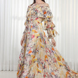 Autumn Leaves Printed Brasso Dress With Embroidered Neck Detailing