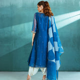 Blue Chanderi Godet Kurta Dhoti Set