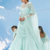Mint Embroidered Chiffon Kalidar Set