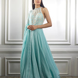 Aqua pearl embellishment Anarkali Set