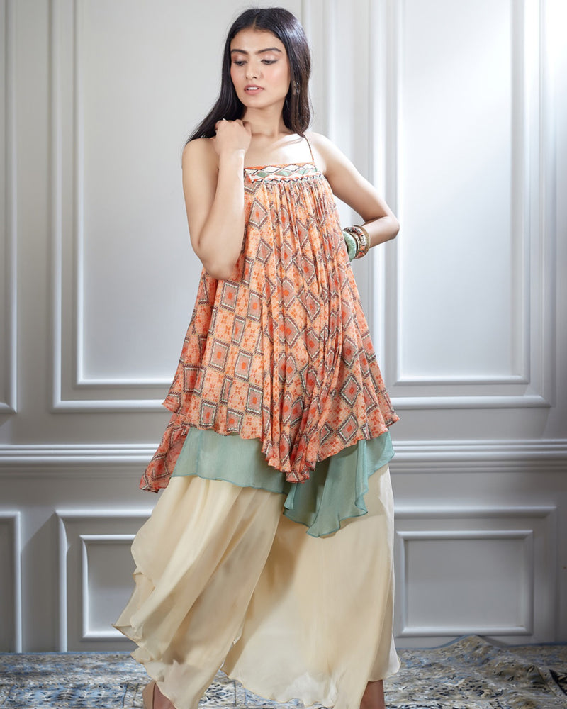 Chiffon Asymmetrical layer Top & Sharara Set