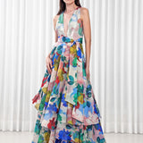 Hibiscus Printed Layered Gown Dress