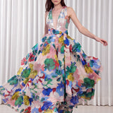 Hibiscus Printed Layered Gown Dress