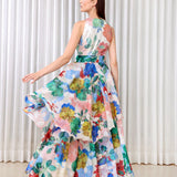 Hibiscus Printed Layered Gown Dress