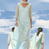 Mint Embroidered Tulle Kurta Set