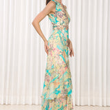 Tube Rose Printed High Low Dress With Laser Cut Detailing